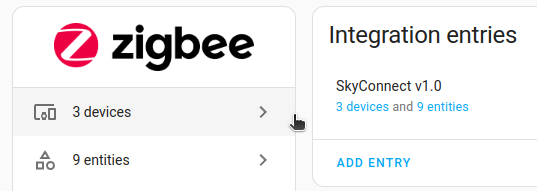 Screenshot showing the Zigbee integration page
