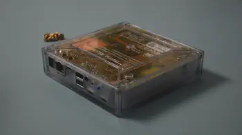 Clip showing the device from the top, then how to tilt the device and lifting the cover starting on the side away from the connectors